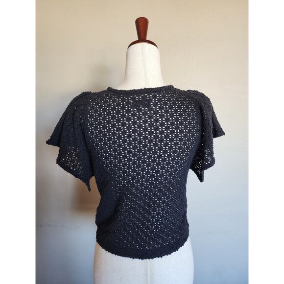 Texture & Thread Madewell Women's Top Texture Eyelet Flutter Sleeve SZ Small - Picture 4 of 9